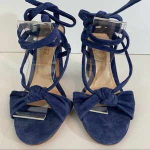 Schutz Dress Blue Suede Ankle Tie wrap size 7.5